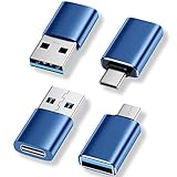 [4 Pack]USB C to USB Adapter,【2*USB-C to USB-A】&【2*USB-A to USB-C】Female Adapter SuperSpeed Data Transfer & Fast Charging - Compatible with Laptop, PC, Charger, Power Bank, usb to usb c adapter - Blue