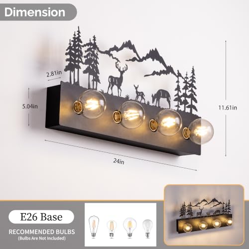 Image of TOCHIC Rustic Bathroom Vanity Light, 4-Light Western Vanity Light 24 inch