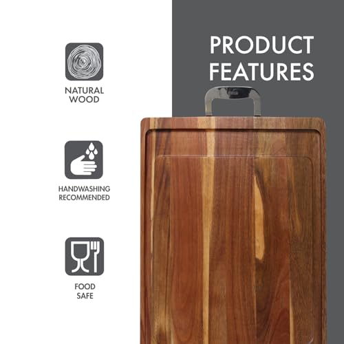 Tabla de Cortar y Servir de Madera de Acacia Dexas con Asas de Acero Inoxidable – Tabla Grande de 20 x 15 pulgadas para Quesos, Carnes, Aperitivos y Snacks – Bandeja Duradera de Corte y Servicio para Cocina y Entretenimiento miniatura 3