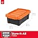 IRIS USA 3 Gallon Lockable Storage Bins with Lids, 5 Pack - Made in USA, Heavy Duty, Stackable Containers, Garage Organizing Bins Moving Tubs, Rugged Sturdy Equipment Utility Box - Black/Orange