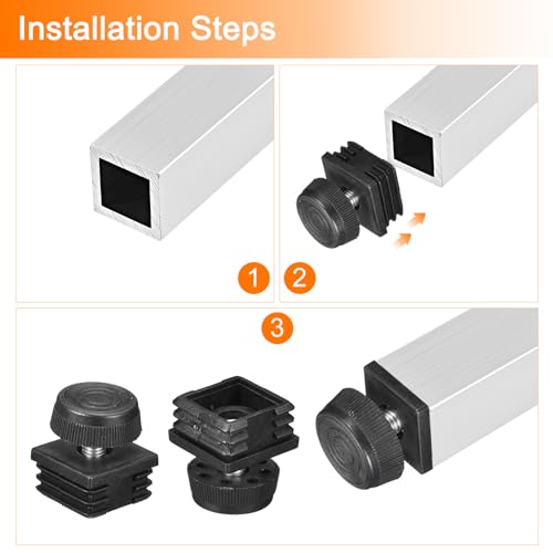 Image of uxcell 12Pcs Inserts for Square Tubes with Leveling Feet, for 1.18 inchx1.18 inch OD Square Tube, M8-1.25mm Thread Black Plastic Furniture Chair Blanking End Caps Insert Plugs