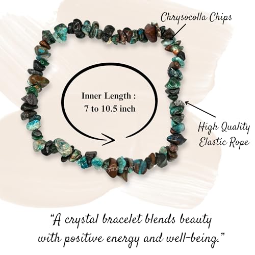 Image of Certified Chrysocolla Bracelet for Women Men with Healing Crystal and Reiki Stone - Beautiful Gemstone Beaded Bracelet for Balance, Harmony & Positive Energy (Chips Stone Beads)