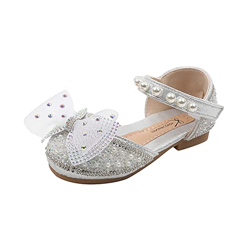 Toddler Little Kid Low Heels Dress Closed Toe Bowknot Rhinestone Flats Shoes Sandals for Girls