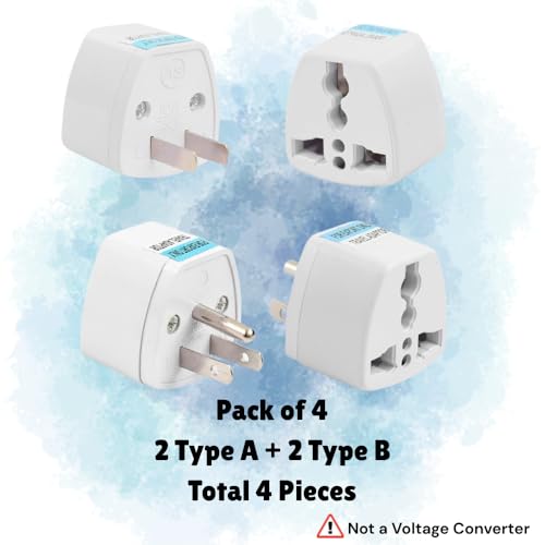 Image of Hi-Plasst India to USA Plug Adapter Combo | Pack of 4 - Type A & Type B Travel Converters | Universal Adapter for US, Canada, Mexico, Japan, Thailand | 2pieces Each Plug | Works with Indian Devices