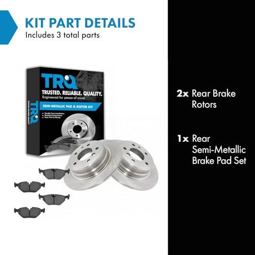Image of TRQ Rear Brake Pad and Rotor Set Semi Metallic | For 1989-1995 BMW 525i 1993 525iT 1994-1995 530i 1989-1993 535i