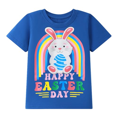 Image of HILEELANG Toddler Girl Summe Short Sleeve Cotton Blue Bunny Graphic Short Sleeve Fun Holiday Wear Summer Casual Crewneck T Shirt 4T