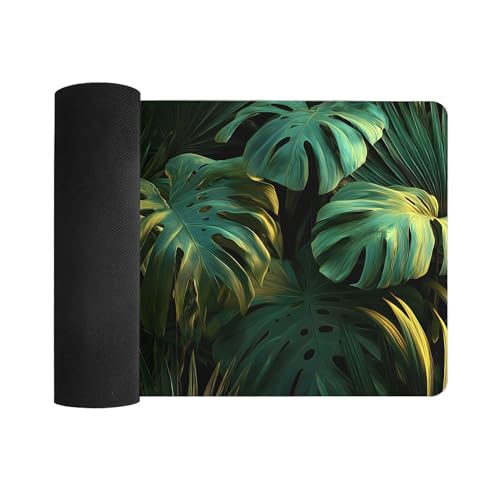 Image of Tropical Palm Leaves Extended Gaming Mouse Pad, with Stitched Edges Large Mouse Pad Desk Protector, Rubber Base Mousepad Keyboard Mouses Mat for Work Game Office Home- 32 inch X 16 inch Inch
