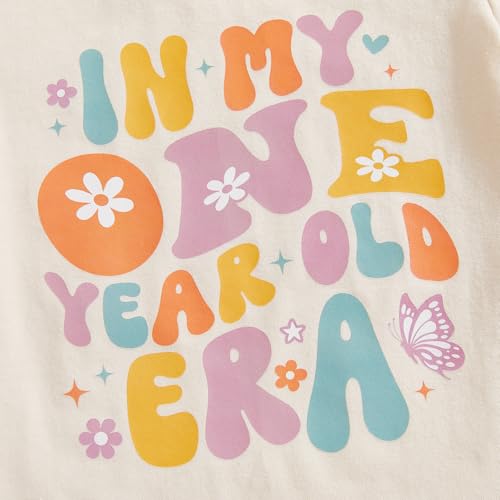 Toddler Baby Girl Birthday Outfits In My One Year Old Era Shirt Romper Bell Bottoms Birthday Girl Clothing Set3