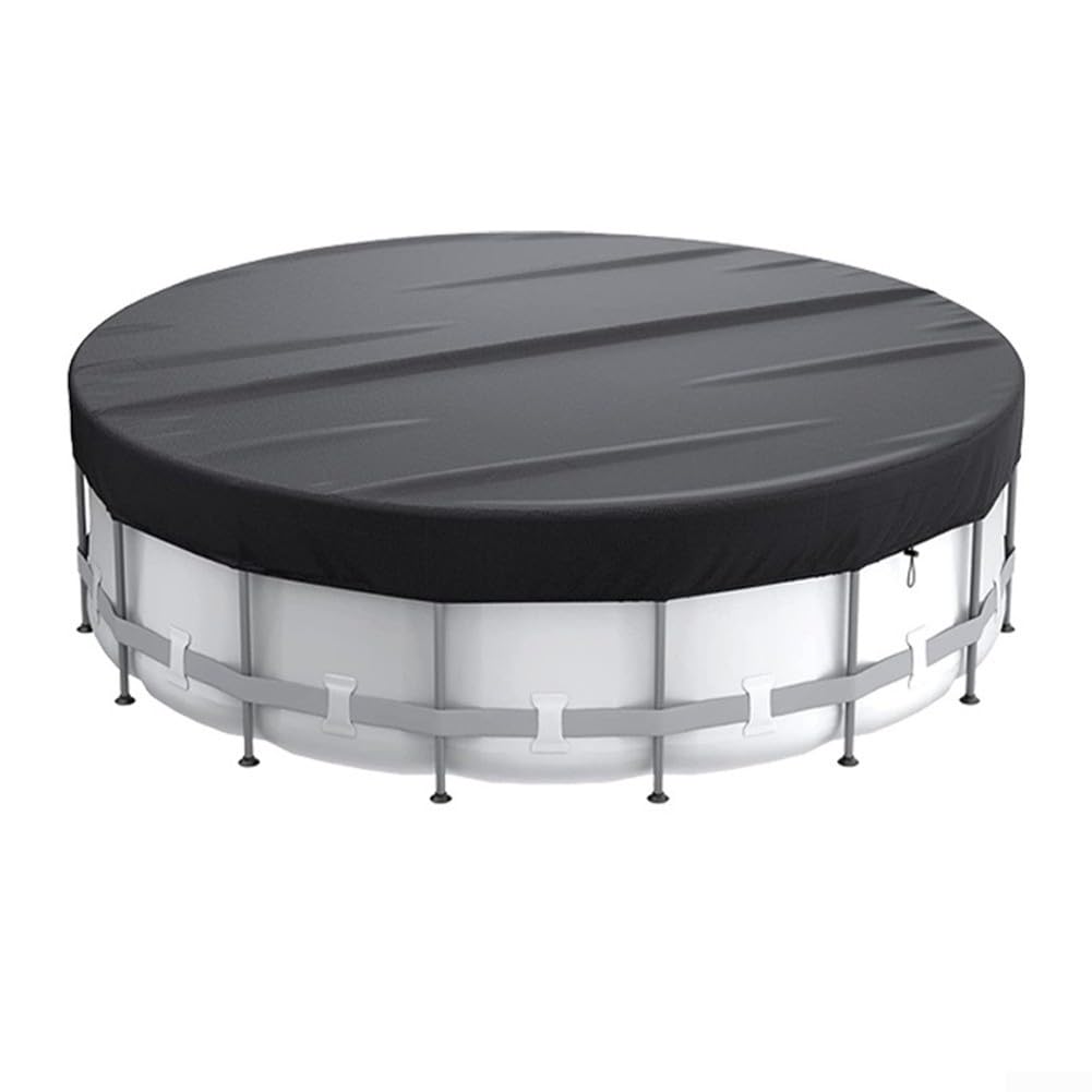 Heavy Duty 210D Oxford Round Solar Pool Cover with Drawstring| Black Heat Absorption Blanket for Swimming Pools Trampolines Pet Pools Use(8FT)