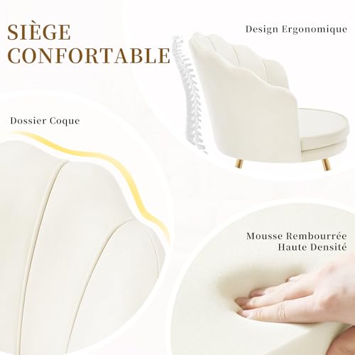 Chaise Coiffeuse Velours Beige Pieds Dorés Hellove