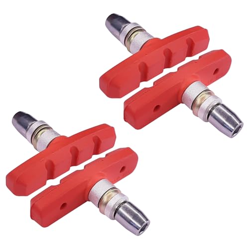 cyclingcolors 4X Patin de Frein vélo 2 Paires 60mm symétrique v-Brake Compatible avec Shimano Tektro Avid Sram Jante Cycle VTT VTC Ville, Rouge