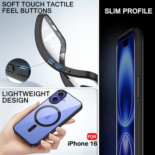 Image of TheGiftKart Ultra-Hybrid Back Cover Case for iPhone 16 Compatible with MagSafe | Camera Protection | Crystal Clear Transparent Back Cover Case for iPhone 16 (PC & TPU, Black Bumper)