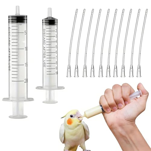 AEUXZA 12 Stück Spritze mit Schlauch Set (10ml+20ml) Aufziehspritze für Vogel Fütterung & Medikamente Futterspritze für Handaufzucht Jungvögel Vogel Zubehör