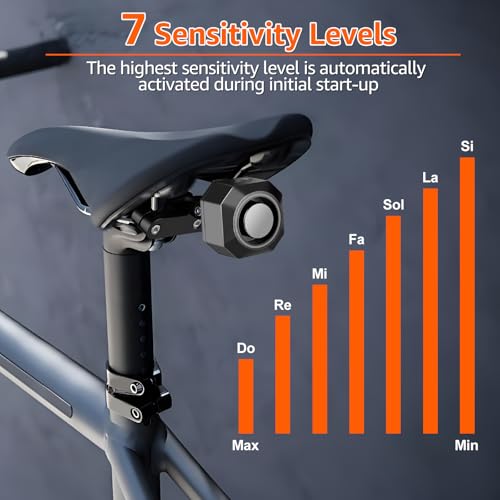 Image of Cruxer Bike Alarm with Saddle Bracket, USB Rechargeable Wireless Anti-Theft Vibration Alarm, IP54 Waterproof, 110db Volume and Sensitivity Adjustable Sensor Burglar System with Remote