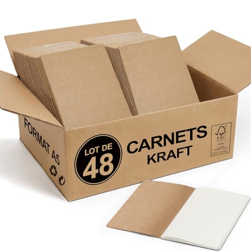 Foliom Lot de 48 Carnets Kraft A5, 60 Pages Vierges, 21 x 14 cm, Cahiers Kraft Naturel en Gros, Fournitures Scolaires et Bureau