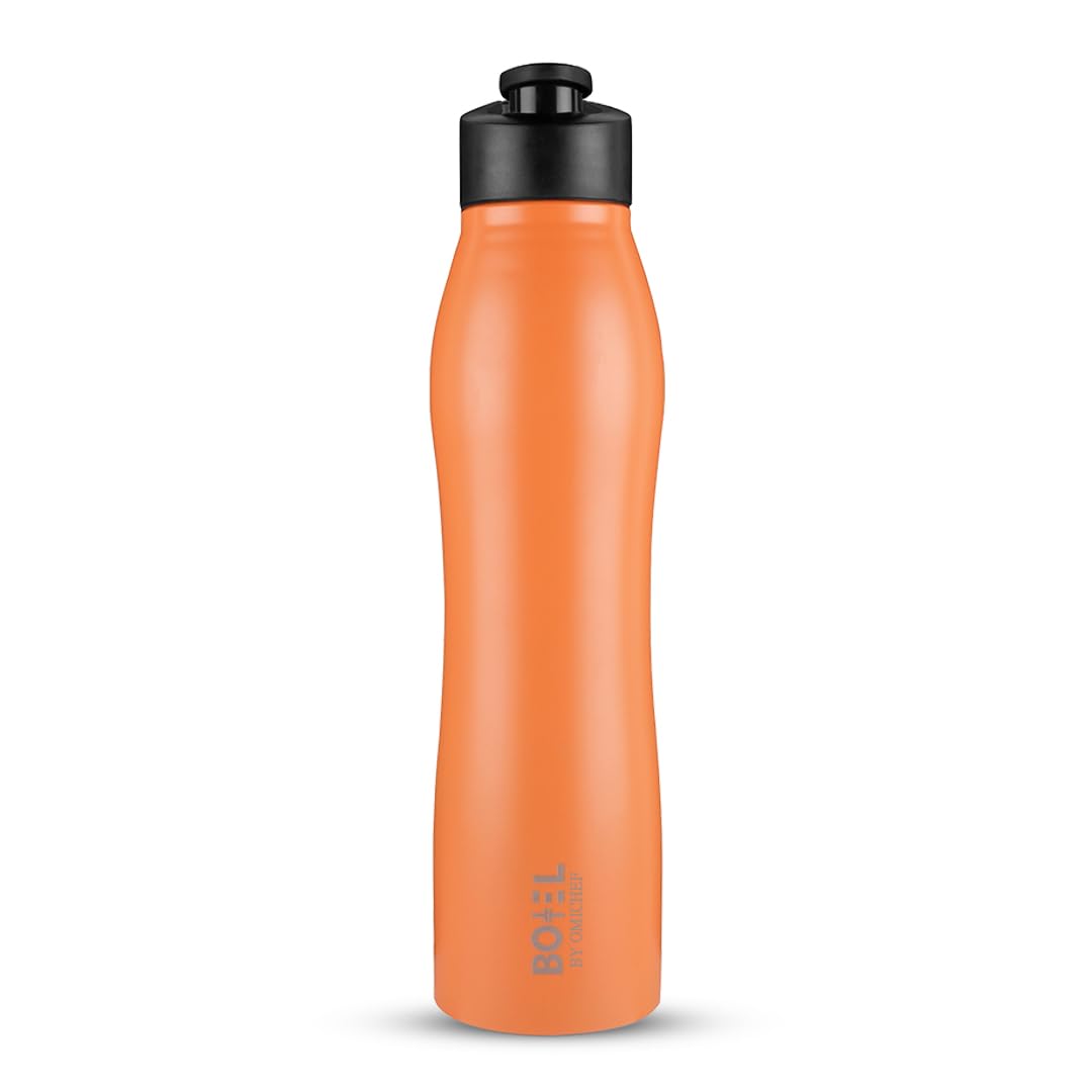 Omichef Vergo Stainless Steel Single Wall 1000ML, Fridge Water Bottle | BPA Free | Leak-Proof, Ideal For Gym | Sports | Cycling | Yoga (Orange (Pack Of 1))