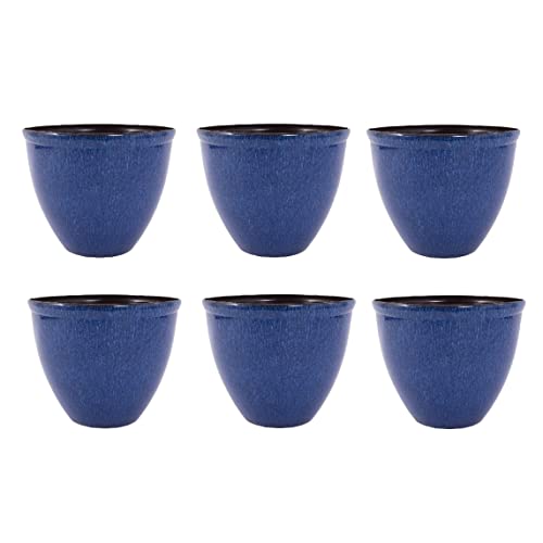 Jinfa Pflanzkübel aus Kunststoff in Keramikoptik | Jun-Glasur Blau | Leicht, robust, wetterfest | Für Innen & Außen | Ø 39,5 cm x H 33,5 cm | 1er / 3er / 6er Set