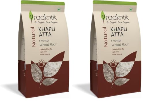 Image of Praakritik Natural Khapli Wheat Atta 1 Kg, Emmer Wheat Flour, High Fiber, Low Gluten & Diabetes-Friendly, Ancient Grain, Easy Digestion (Pack of 2)
