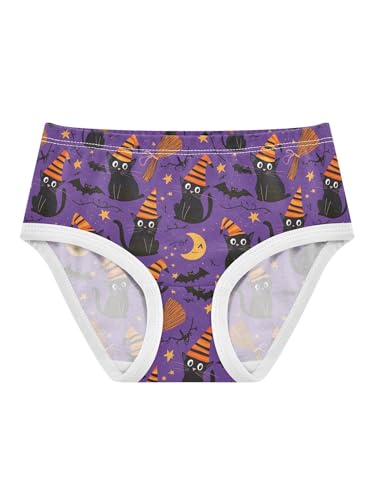 ZZKKO Purple Halloween Cat Bat Girls Underwear Toddler Panties for Girls Comfort Brief Size 2T