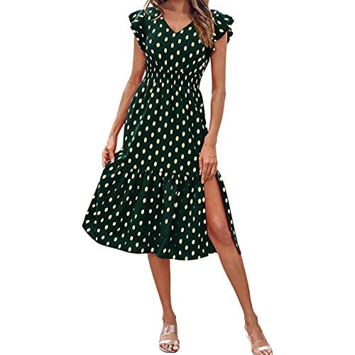 Tops casuales de verano para mujer, con volantes, sin mangas, cuello en V, vestido midi fluido, elegante vestido de cóctel con abertura, vestidos de cóctel de algodón para mujer, blusa holgada, tops