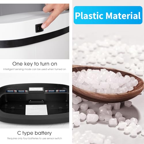 Image of BestOffice | 13 Gallon Plastic Trash Can with Lid | White | Automatic Touchless Garbage Can | Odor Control | Modern Oval Design | Easy to Clean | For Kitchen, Bathroom, Office or Home