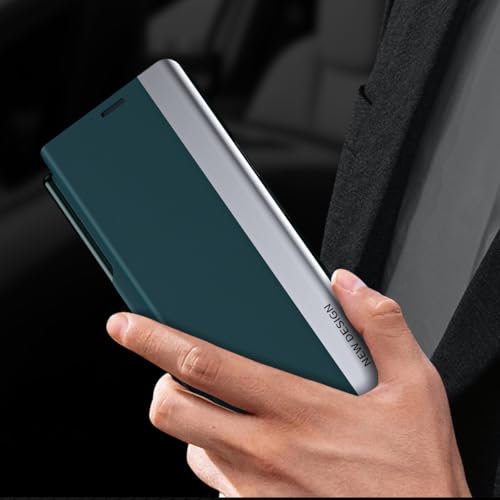 Étui OnePlus Open vert avec rabat magnétique en cuir et support