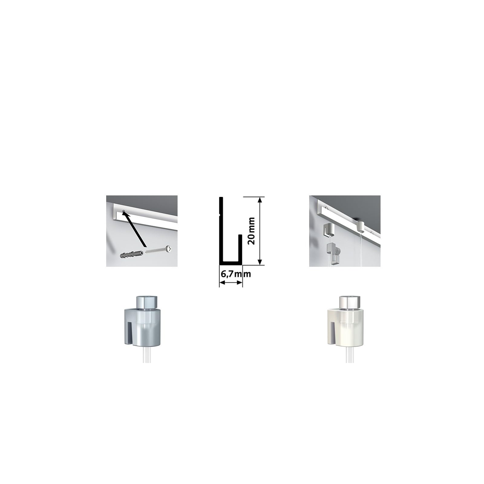 Arti Teq - Pack Cimaise Complet 1m Classic J - Accrochage cadres et tableaux | Aluminium - Argent