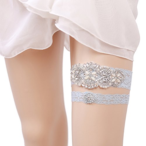 OURIZE Wedding Garters for Bride Lace Garter Belt Bridal Garter Set with Rhinestones