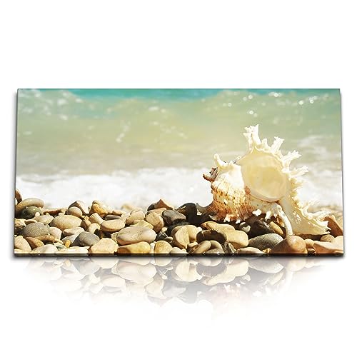 Paul Sinus Tableau mural 120 x 60 cm – Coquillage fascinant sur la plage de galets, impression sur toile avec motif naturel pour une sensation de vacances...