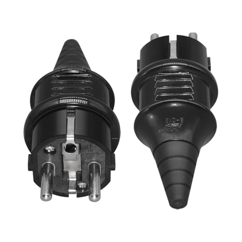 (2 Pack) Toptekits Schuko France Germany EU ø4.8mm Pin DIY Rewireable Power Adapter 250V 16A,Quality European Rewireable Two Round Plug CEE 7/7 Standard Plug(Coated Black)