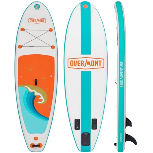 Overmont Tabla de Paddle Surf Hinchable – Stand Up Paddle con Accesorios – Incluye Remo Ajustable, Bomba, Aleta Desmontable, Correa de Surf y Mochila Impermeable