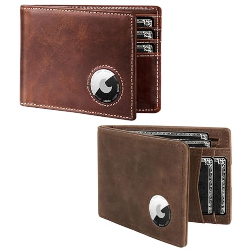 LORZOR AirTag Wallet- Bifold Full Grain Leather AirTag Wallet for Men, Minimalist Front Pocket Wallet with Airtag Holder, RFID Blocking, 12 Card Capacity Gift for Men