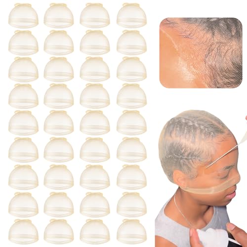 Z-CHARMMY Sheer HD Wig Caps for Lace Front Wig 36 Pieces Non Slip Bald Stocking Caps for Women Wig Accessories for Women Beige