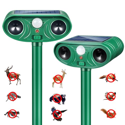 Solar Animal Repellent Outdoor with Motion Rabbit Squirrel Deer Repellent Devices Outdoor Detection Fox Raccoon Skunk Coyote Deterrent for Farm Keep Cats Out of Yard 2 PCS