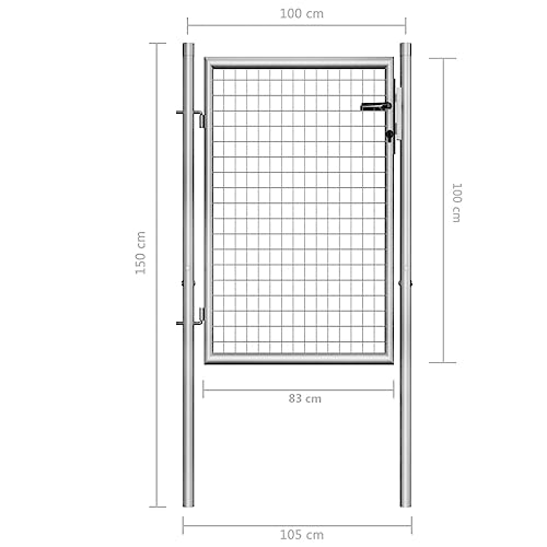 vidaXL Gartentor Gartentür Zauntor Gartenpforte Zauntür Hoftor Gartenzaun Pforte Metalltor Einzeltor Hoftür Tor Verzinkter Stahl 105x150cm Silbern