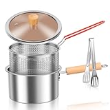 Freidora profunda con cesta y asa, olla de acero inoxidable con tapa, pequeña freidora de grasa...