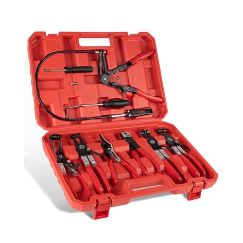 Sakerplus Professional Hose Clamp Kit Pliers Set - Complete Fuel Line Tool Kit with Hose Removal Pliers & Clip Tools for Automotive Maintenance (9 in 1 Set)