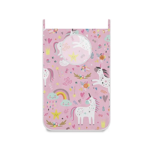 hengpai Bolsa para ropa sucia, para niños, con ganchos para la pared, diseño de unicornios, color blanco