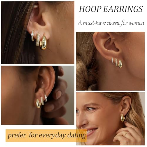 Gold Hoop Earrings Set for Women - 14K Gold Plated Small Hoops, Chunky Thick Earrings, Trendy Huggie Hoops2