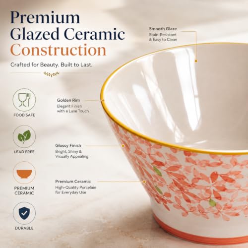 Image of Ceramic Bowl Set of 4, 450 ML - Microwave Safe Dinnerware, BPA & Lead-Free Serving Bowls, Chip Resistant Floral Bowls for Snacks, Rice, Elegant Kitchenware for Dining, Serving & Gifting