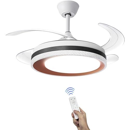 Image of Hans Lighting Ceiling fan With Color Changing LED Light and 4 Speed Retractable Blade and,Remote control (White)