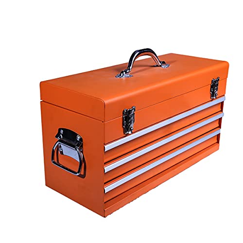 Edward Tools Portable Metal Tool Box with Drawers 20” Keyed Center Lock for Security  Powder Coated Scratch Resistant Finish  Heavy duty chest latches  Full Extension Drawers