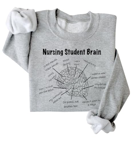 Nursing Student Brain Sweatshirt, Unisex Funny Nursing Student Brain Typography Medical Nursing Sweatshirt