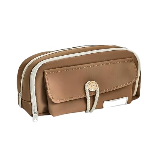 Image of OSDUE Kawaii Cute Aesthetic Pencil Case 3 Layer 6 Compartment Large Capacity for Students | Pencil Pouch with Zipper | Cartoon Stationery Organizer Bag for Kids, Pencil Case for Girls & Boys (Brown)