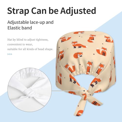 Image of Cute Pug Dog Print Working Cap Scrub Cap with Sweatband,Adjustable Fashion Bandage Tie Back Hat Headwear for Women Men