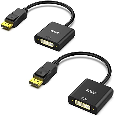 DisplayPort to DVI Adapter 2 PACK, BENFEI Gold-Plated DP to DVI Adapter (Male to Female) Compatible for Lenovo, Dell, HP and other brand