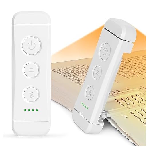 Glocusent USB Rechargeable Book Light, Portable Clip-on LED Reading Light, Reading Lights for Books in Bed with 3 Amber Colors & 5 Brightness Dimmable, Compact & Long Lasting, Perfect for Book Lovers