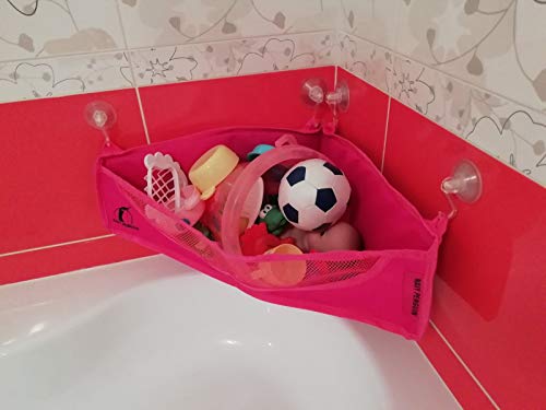 Bath Toy Organizer - BOTH Suction Cups and Stickers for Hanging - Bathtub Toys Holder Storage Net - Corner Shower Caddy Bag for Kids - Bathroom Basket for Baby Boys and Girls - Mesh Hammock - Thumbnail 2