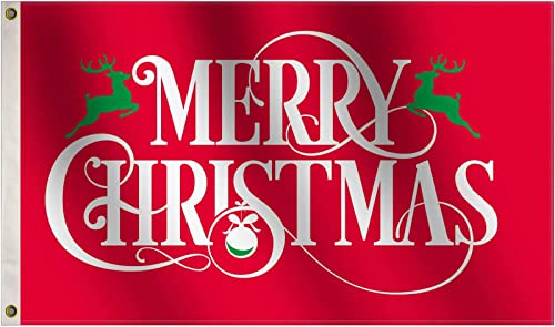 Merry Christmas Red Flag 3x5 Ft Large 100D Silk Fabric For Moderate-Outdoor&Indoor Happy New Year Flags Holiday Decorations House Decor Decorative Xmas Flags Gifts Banner