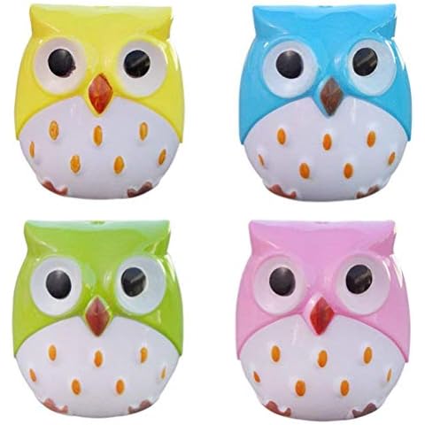 FMELAH Dual Holes Mini Cute Lovely Cartoon Animal Owl Pencil Sharpener Creative Kawaii Cutter Knife School Supplies Manual Large Eyebrow Pencil Cutter Accessory(4pcs) Cover